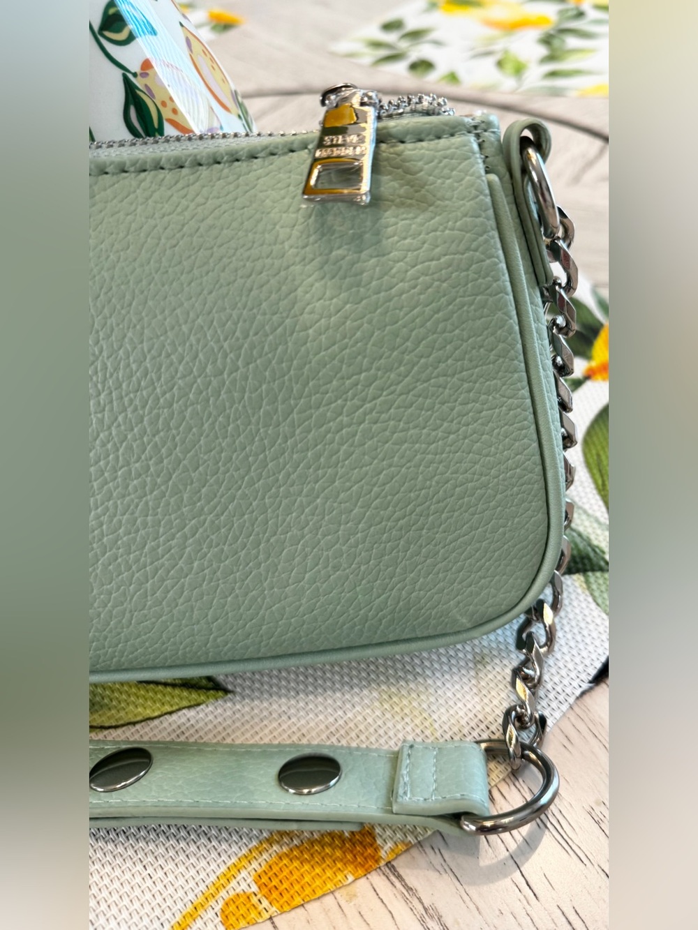 Steve Madden Bhayley Chain Mint Shoulder Bag Pebbled Faux Leather NWT - Picture 10 of 16